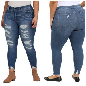 Torrid Jeans Bombshell Skinny Premium Stretch High Rise Destructed Denim Size 24